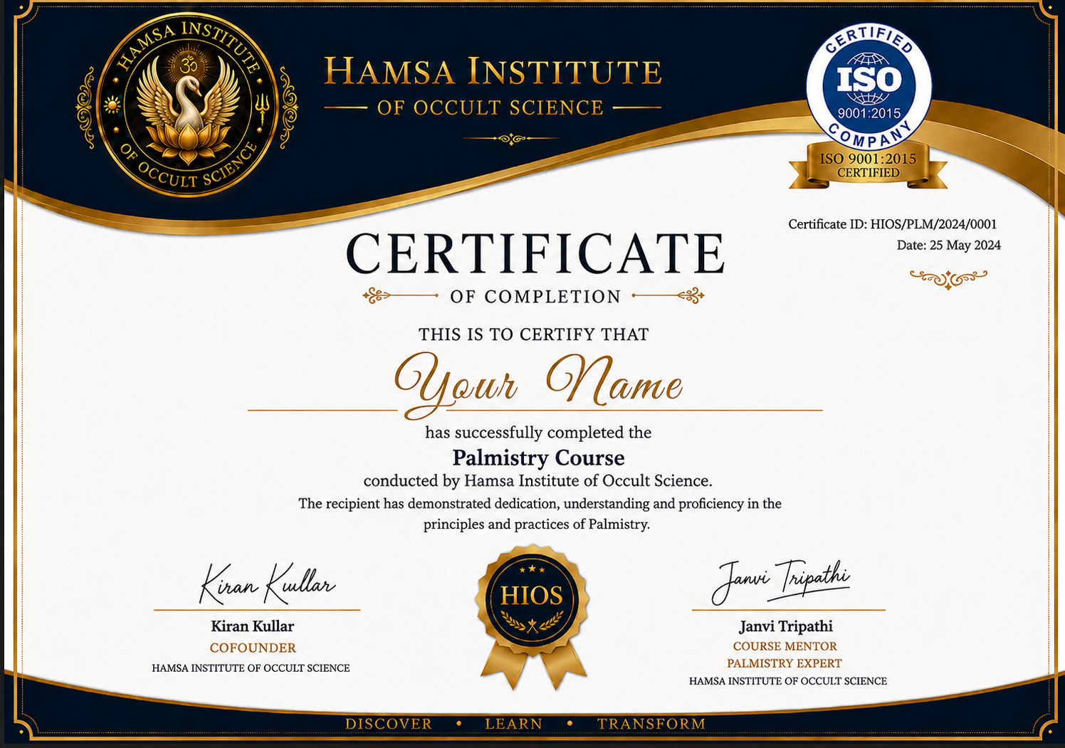 Angel Card Reading — Certificate of Completion, Hamsa Institute of Occult Science